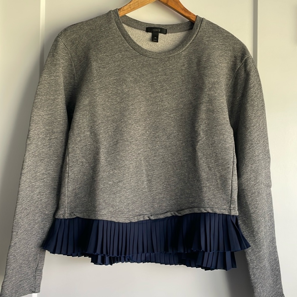 J.CREW Grey Sweatshirt with Blue Ruffle - Extra Small